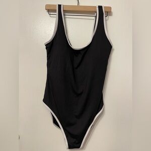 Swimsuit One Piece XL Black Ribbed w/ White Trim